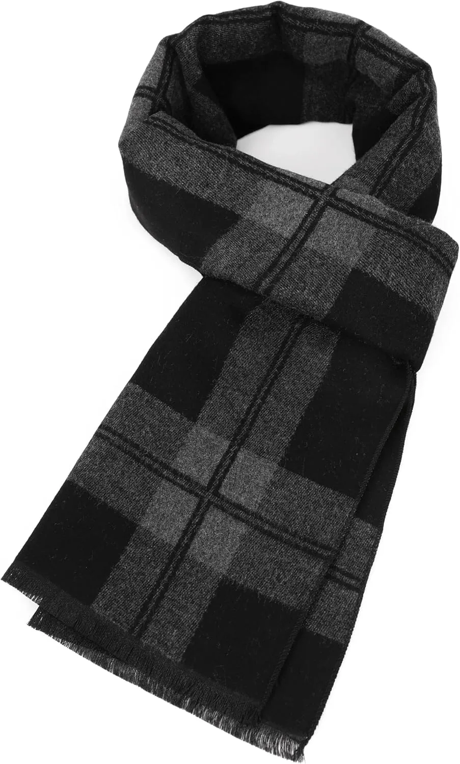 Winter Scarf For Men Ultra-Soft Plaid Tassel Men Scarf Warm Soft Cashmere Feel 73"12"