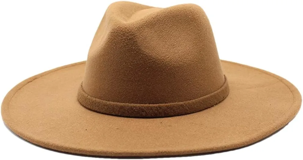 Women Men 9.5CM Big Wide Brim Imitation Wool Fedora Hat Winter Gentleman Elegant Lady Jazz Hats Church Hats