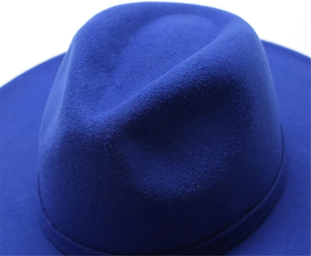 Women Men 9.5CM Big Wide Brim Imitation Wool Fedora Hat Winter Gentleman Elegant Lady Jazz Hats Church Hats