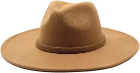 Women Men 9.5CM Big Wide Brim Imitation Wool Fedora Hat Winter Gentleman Elegant Lady Jazz Hats Church Hats