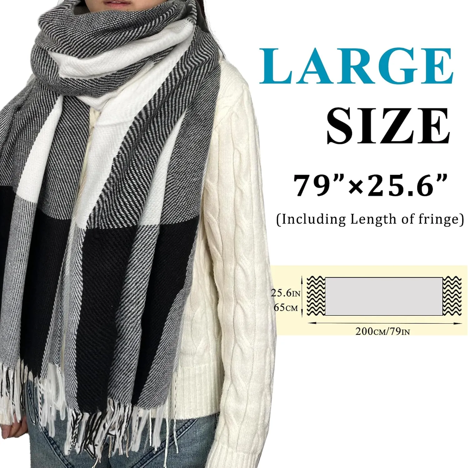 woogwin Winter Scarf for Women Cashmere Feel Plaid Warm Long Blanket Scarves Big Grid Pashmina Shawls and Wraps