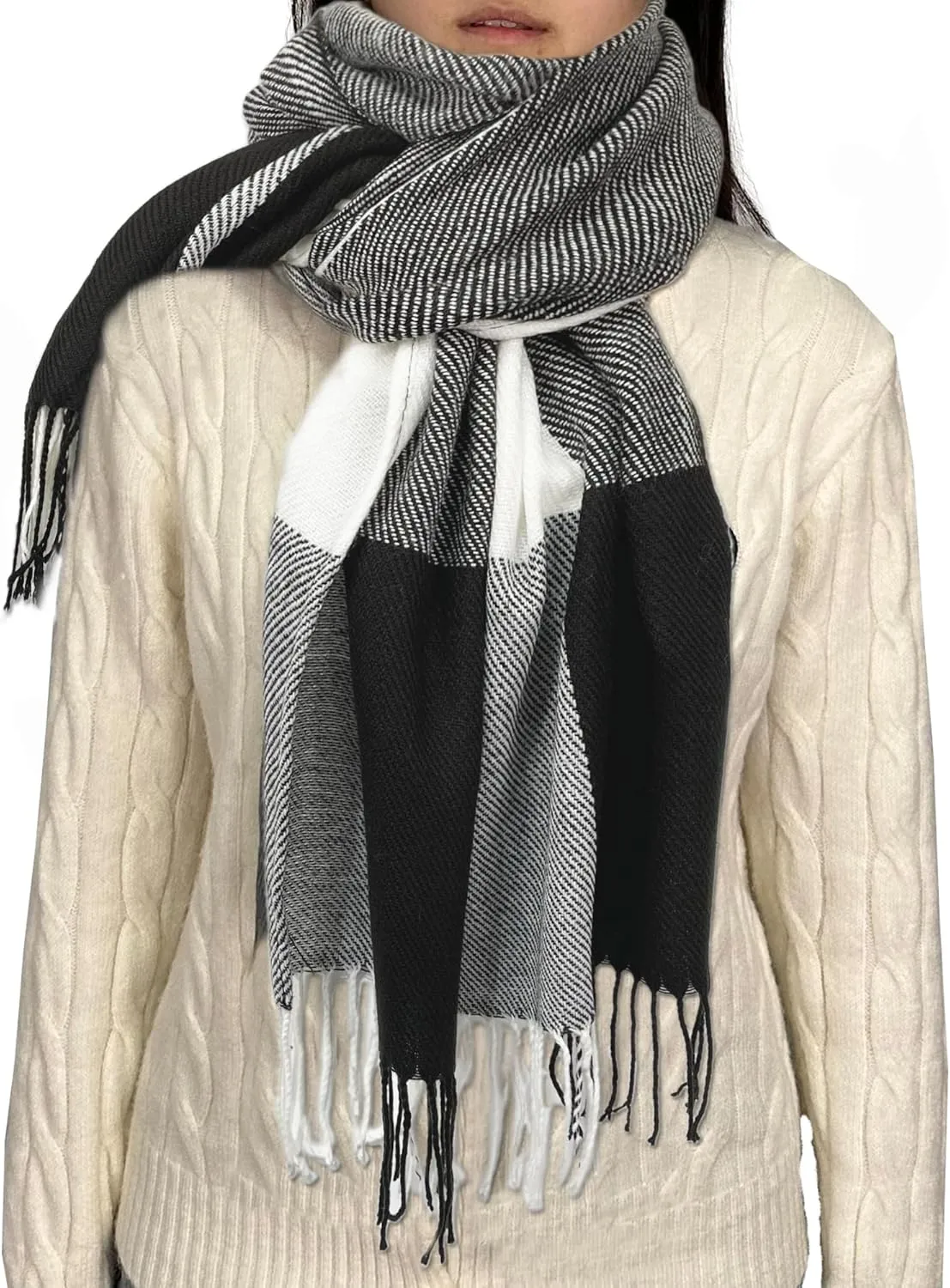 woogwin Winter Scarf for Women Cashmere Feel Plaid Warm Long Blanket Scarves Big Grid Pashmina Shawls and Wraps